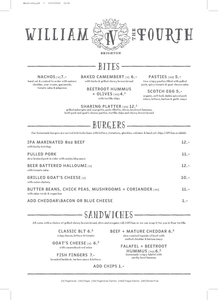 William The Fourth | Menu